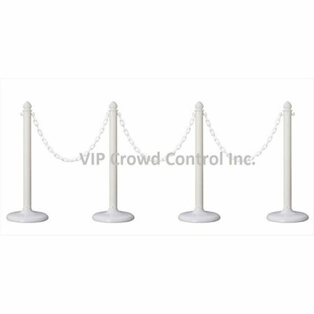 VIC CROWD CONTROL VIP Crowd Control  14 in. Flat Base Plastic Stanchions - 32 ft. Chain, White, 4 Piece VI586125